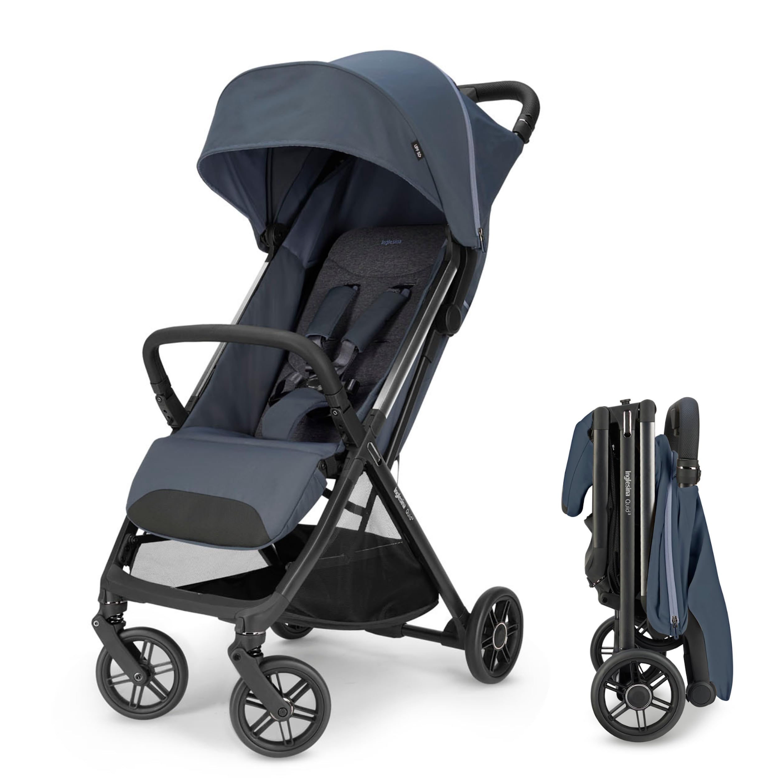 Inglesina Quid³ Stroller, Astral Blue - Compact Reclining Travel Stroller for Baby & Toddler 0-55 lbs, One Hand fold, Airplane Overhead, Lightweight, Foldable, XL UPF 50+ Canopy