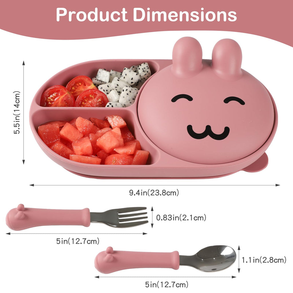 Silicone Baby Plate,Toddler plates,Self-feeding of infants after weaning, 100% Food Grade Silicone, BPA Free, Baby Dinnerware, Baby Plates With Suction, Divided Plate for Babies (pink)
