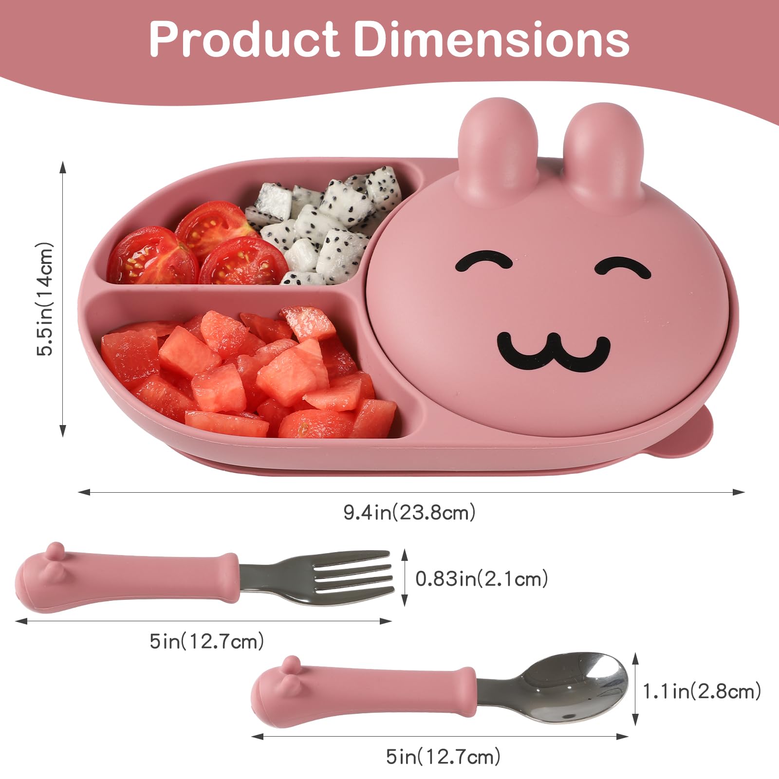 Silicone Baby Plate,Toddler plates,Self-feeding of infants after weaning, 100% Food Grade Silicone, BPA Free, Baby Dinnerware, Baby Plates With Suction, Divided Plate for Babies (pink)