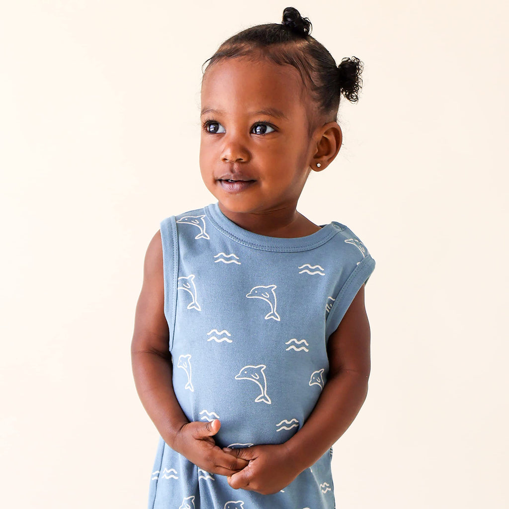 PARADE Organic Tank Rompers - Signature Prints Ocean Dolphins 6-12 Months