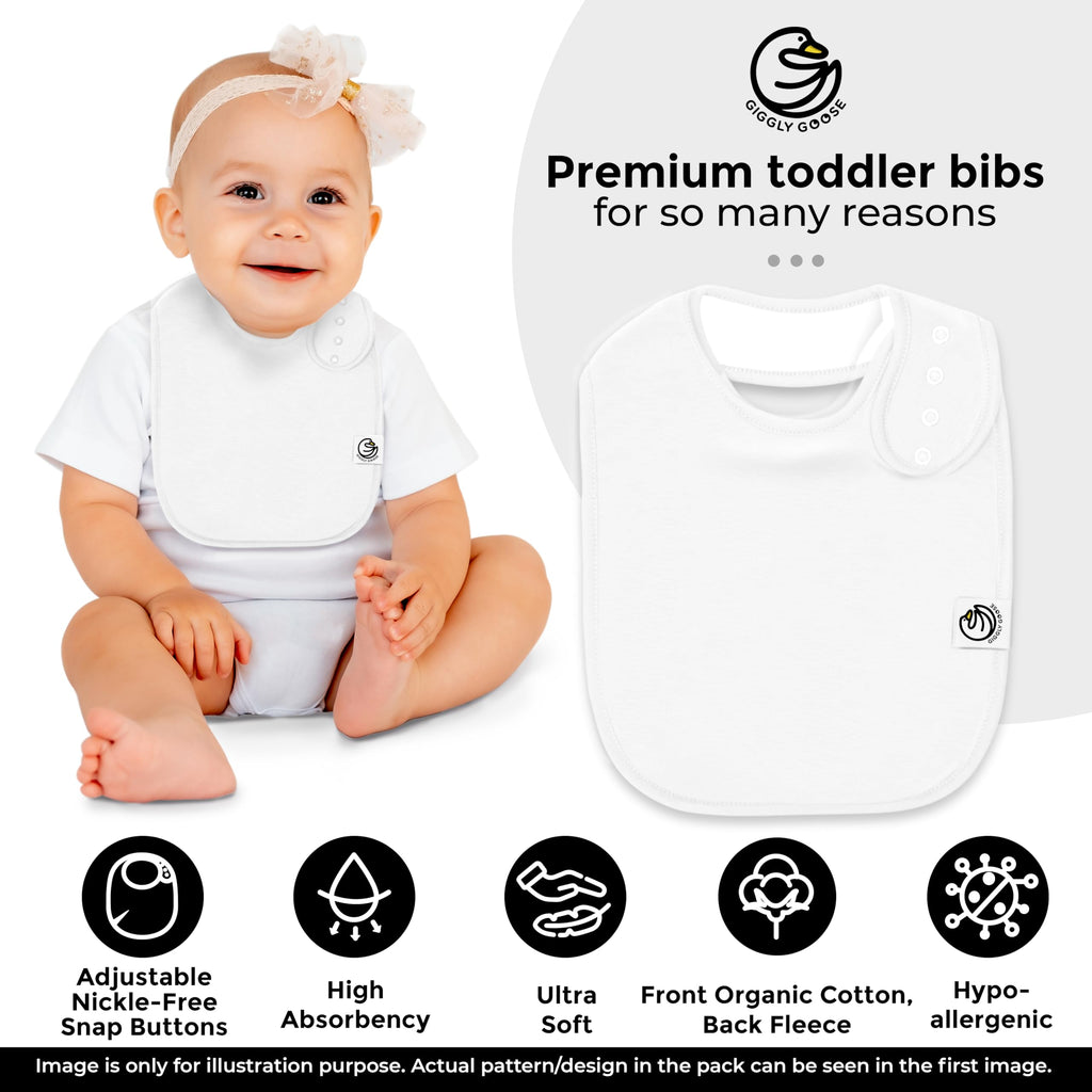 Giggly Goose 3 Pack Drooling Bibs for Babies | Premium & Soft Organic Cotton Teething Bibs with Snaps and Fleece Backing