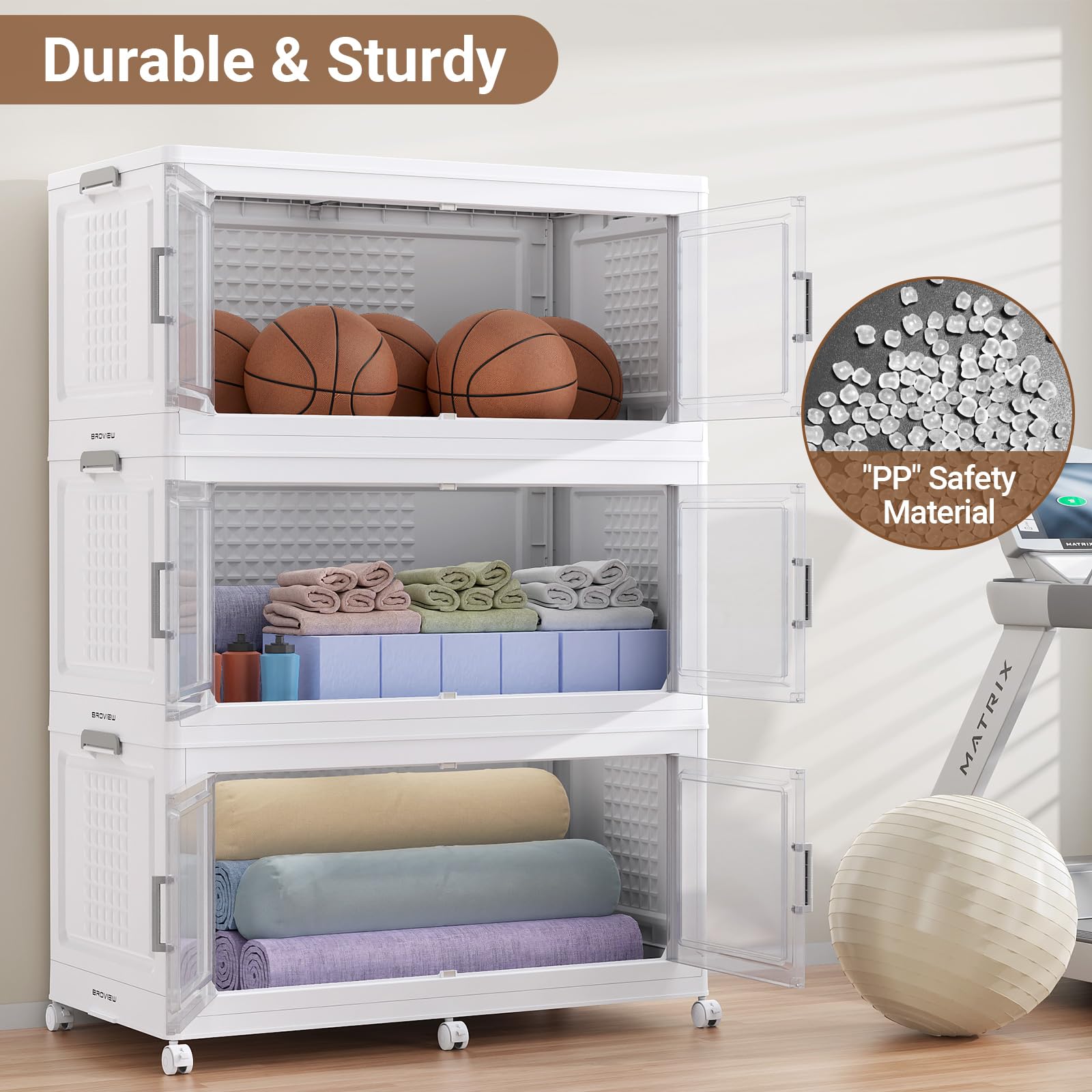 150Gal XL Stackable Storage Bins Foldable Box Cabinet for Home 3Pack White