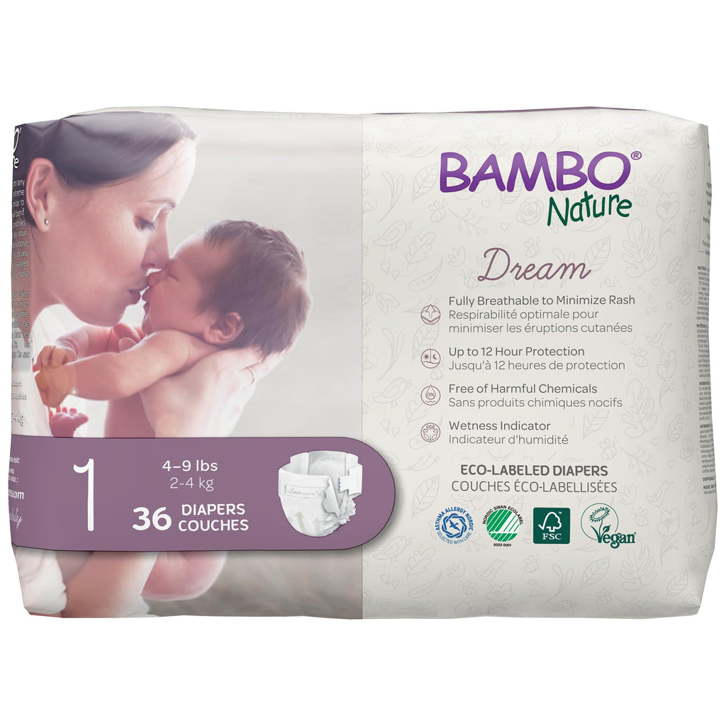 Bambo Nature Premium Eco-Friendly Baby Diapers, Size 1 (4-9 Lbs), 36 Count
