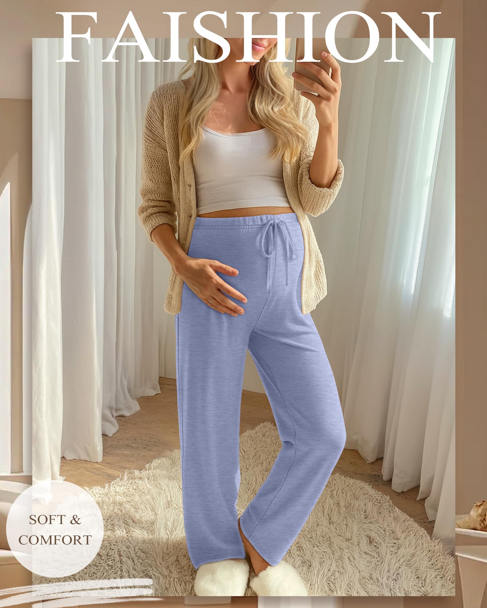 Sweetyweee 3 Pack Maternity Wide Leg Lounge Pants, 3-Color, Medium