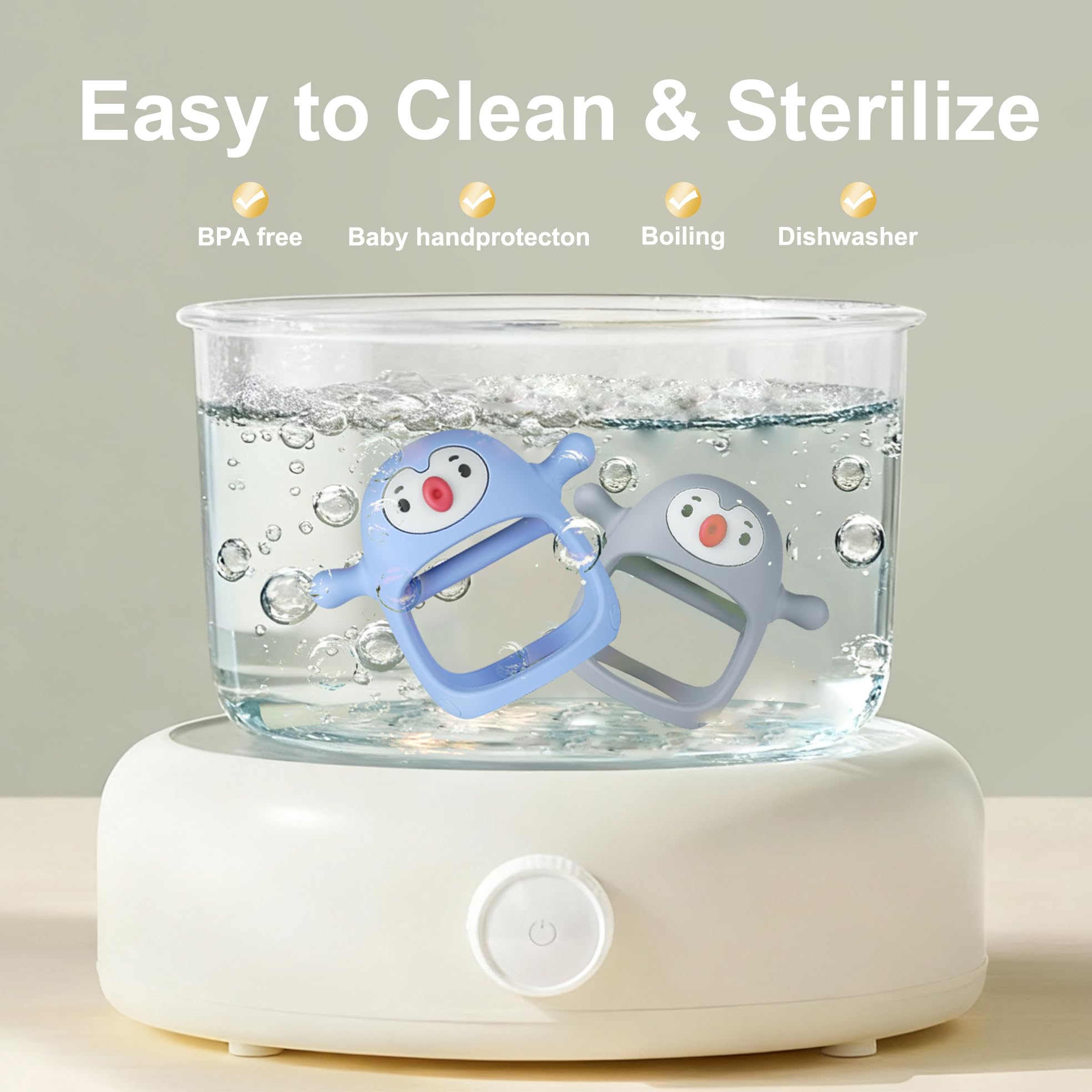 Smily Mia Baby Teething Toys for 0-6Months, Penguin Teethers for Babies 3-6Months | Hand Teether for 0-6M |Teething Mittens for Teething Relief, Baby Pacifier |New Born Essentials, 2Pack