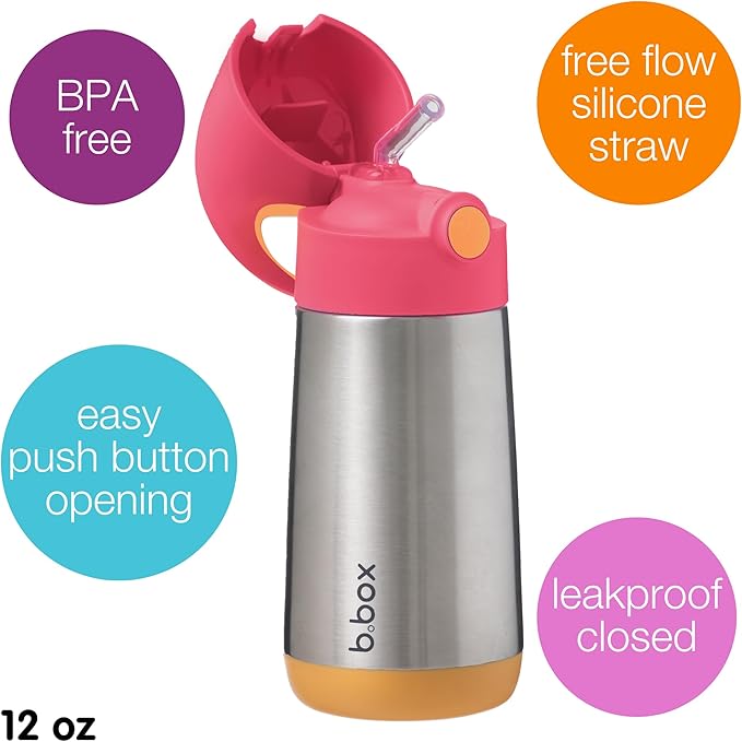 b.box 12 oz Insulated Water Bottle: Keeps Drinks Cold up to 8 Hours, Warm up to 6 Hours. Double Wall Stainless Steel Bottle. (Strawberry Shake, 12 oz)