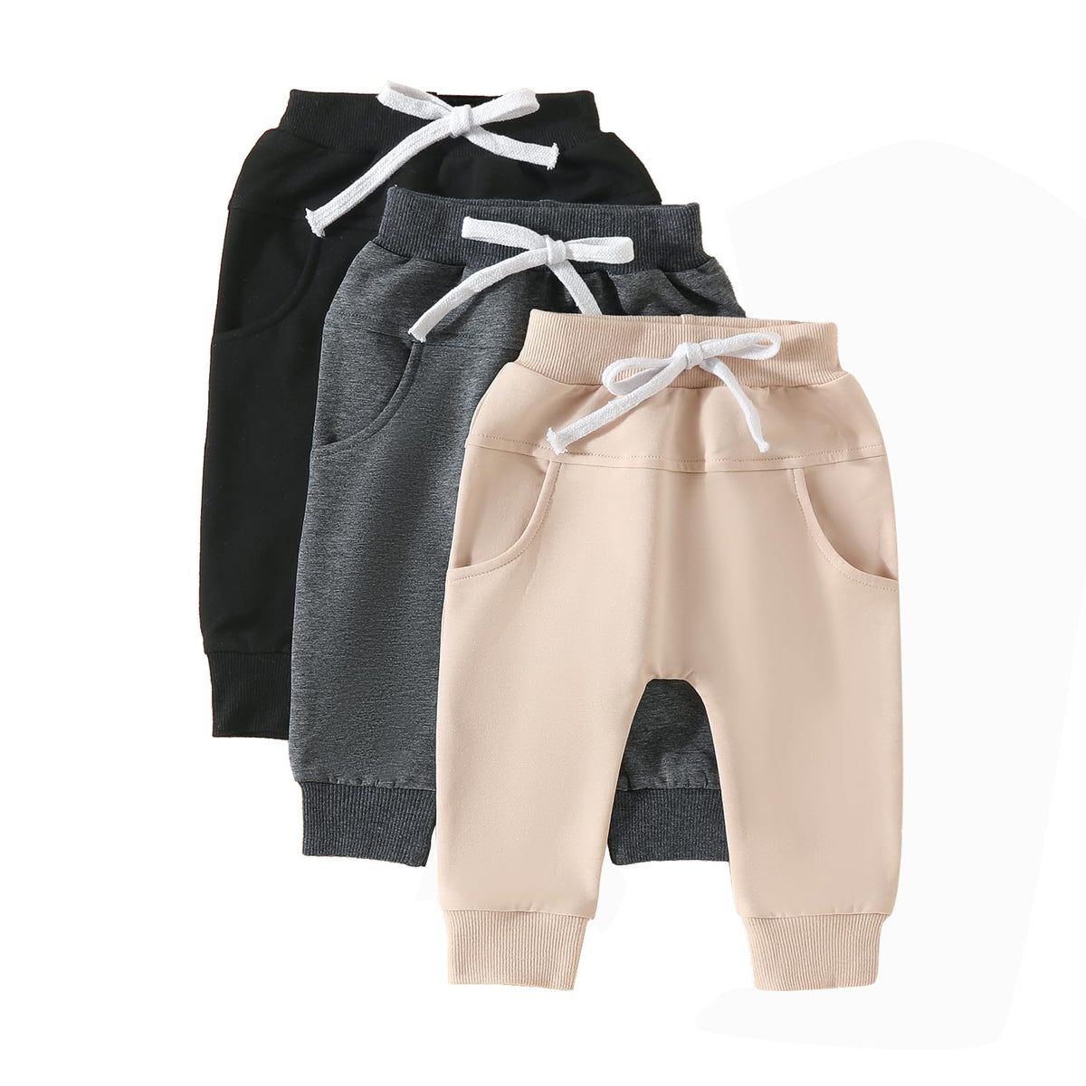 Sejardin Toddler Baby Boy Girl Pants 3 Pack Solid Color Elastic Waist Jogger Sweatpants Newborn Infant Casual Bottoms (Green Apricot Black, 18-24 Months)