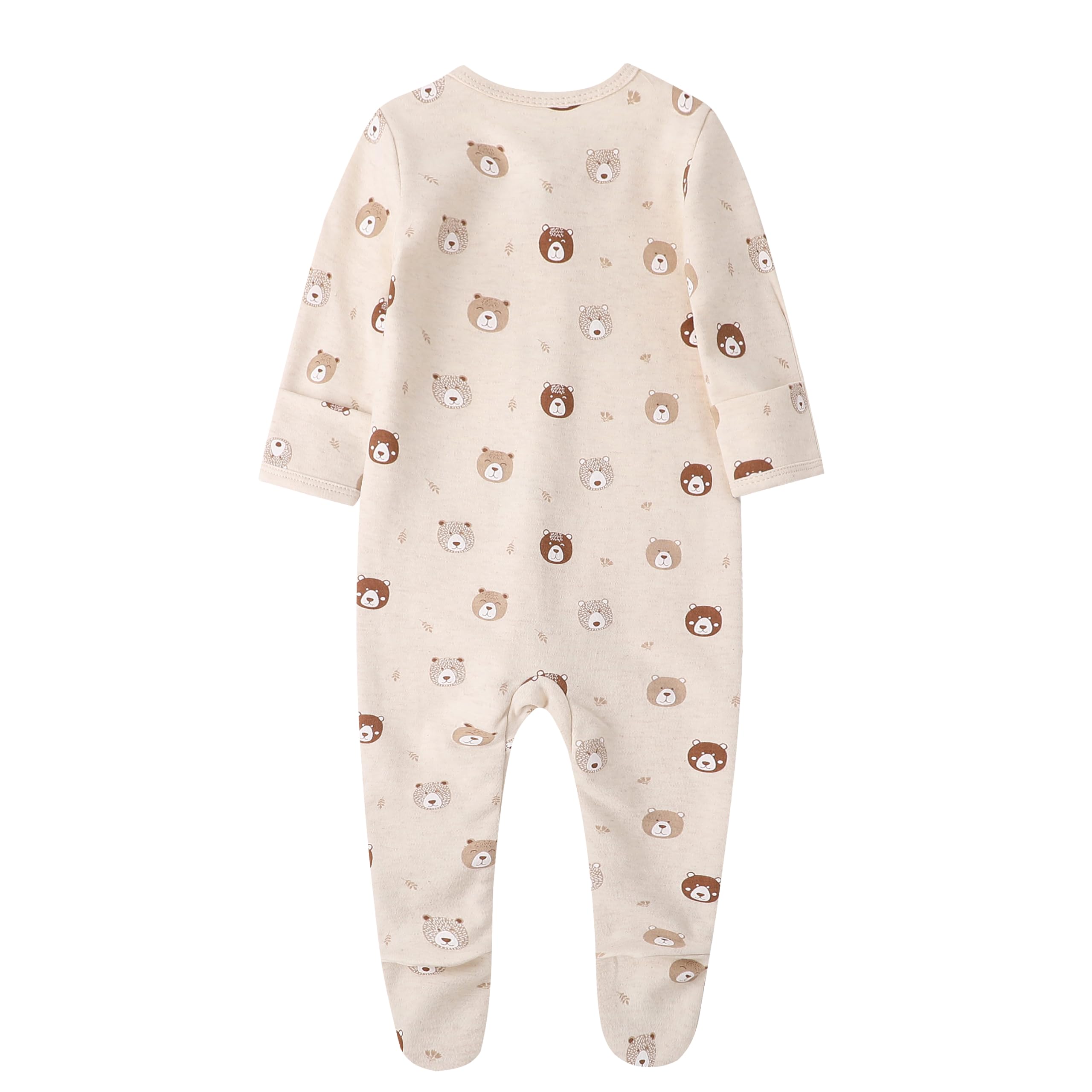 O2 BABY Baby Boys Girls Organic Cotton Zip Front Sleeper Pajamas, Footed Sleep 'n Play（3-6 Months, Brown & Bear & Oatmeal）
