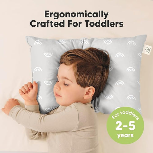 2pk Toddler Pillows 2 Year Old to 5,13x18 Kids Pillow (Gray Rainbow)