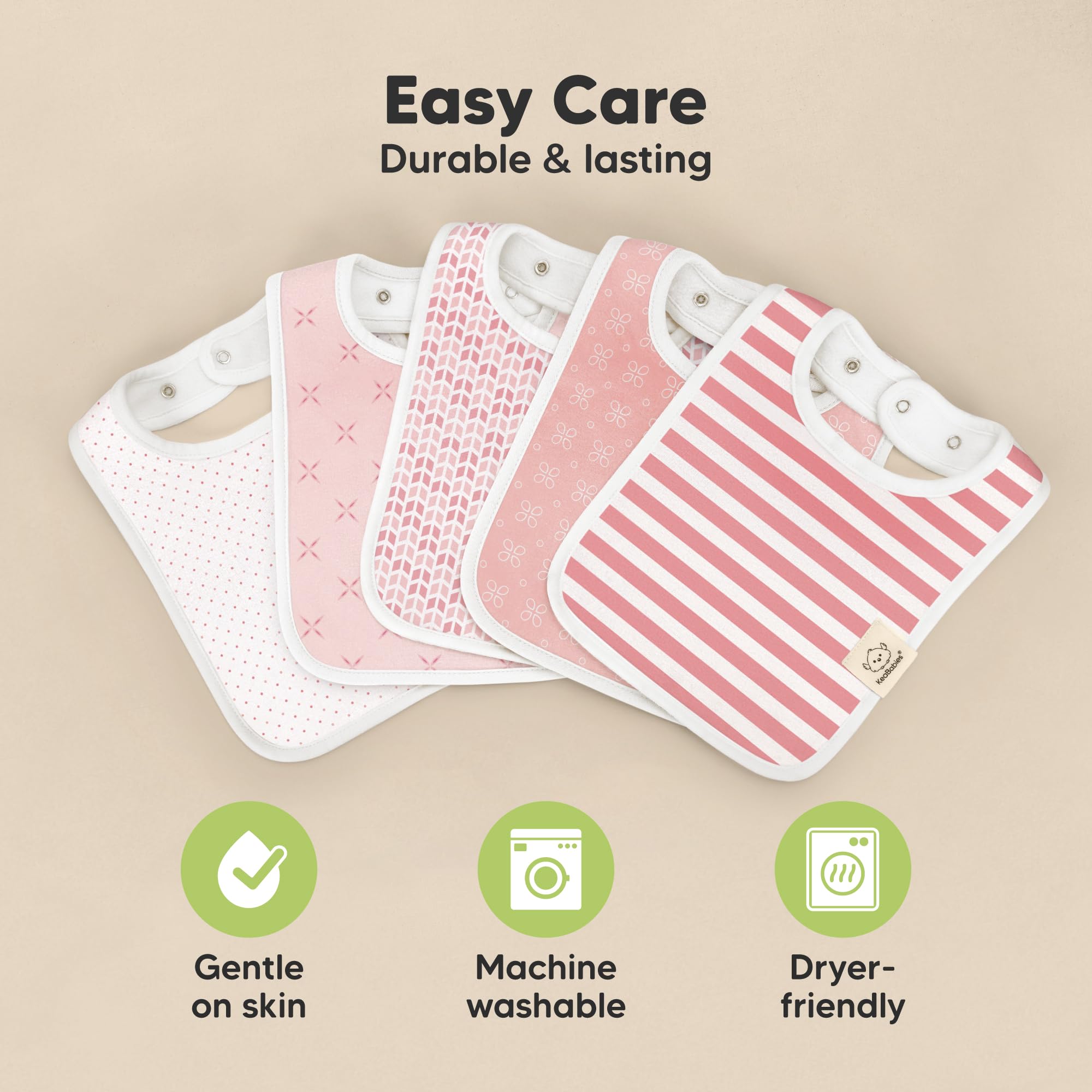 KeaBabies 8-Pack Organic Baby Bibs for Boys, Girls Drool Bibs (Blush)