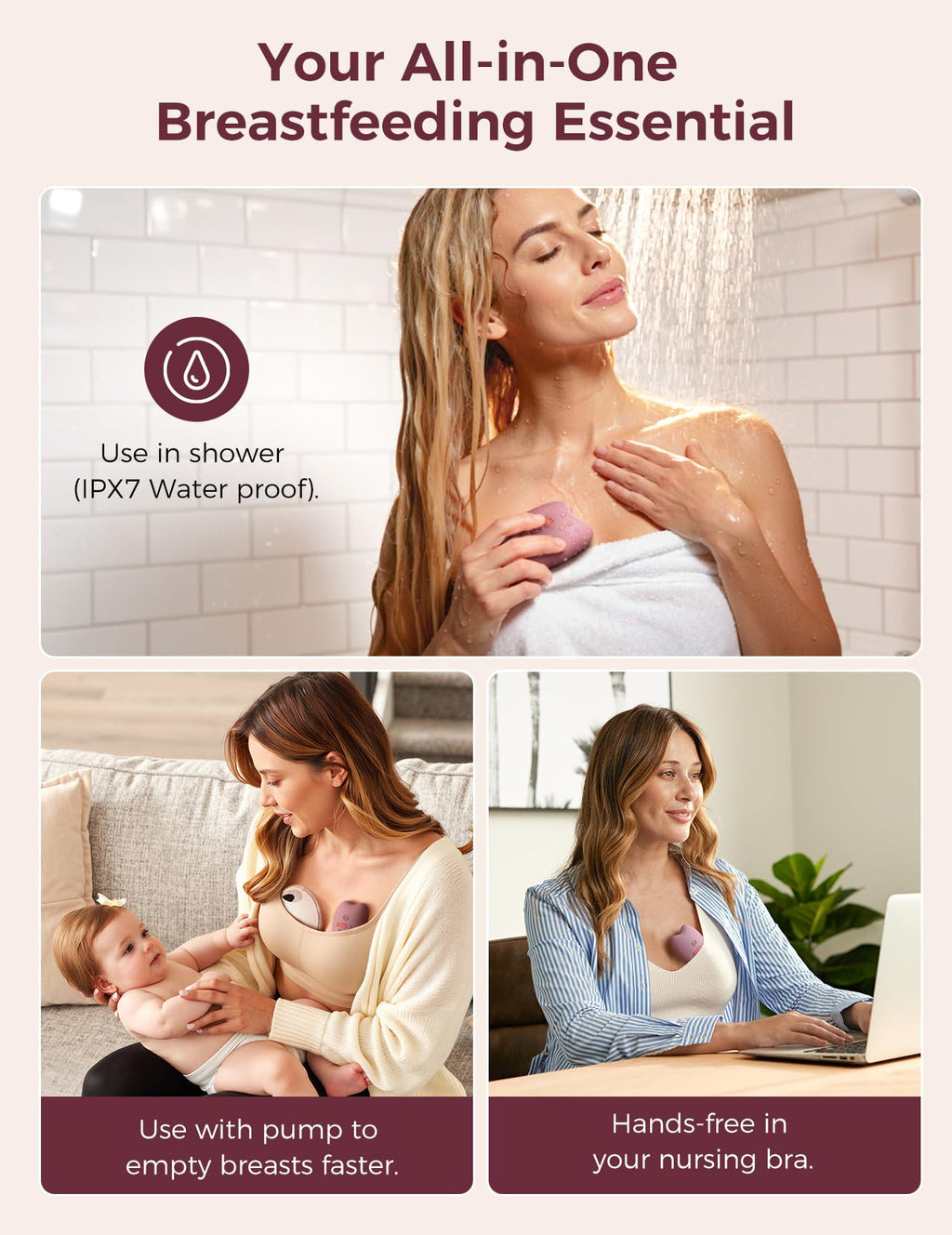 Momcozy A1Pro Lactation Massager with Heat, Deep Vibration, Cozy Red, 1PCS