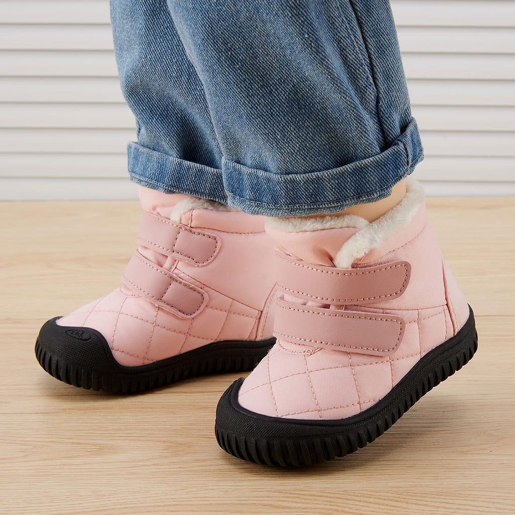 BMCiTYBM Toddler Baby Snow Boots Winter Two Strap Easy On Shoes Boys Girls Cold Weather Baby Faux Fur Shoes Pink Size 8