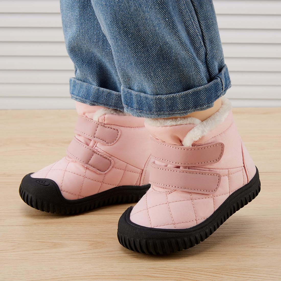 BMCiTYBM Toddler Baby Snow Boots Winter Two Strap Easy On Shoes Boys Girls Cold Weather Baby Faux Fur Shoes Pink Size 8