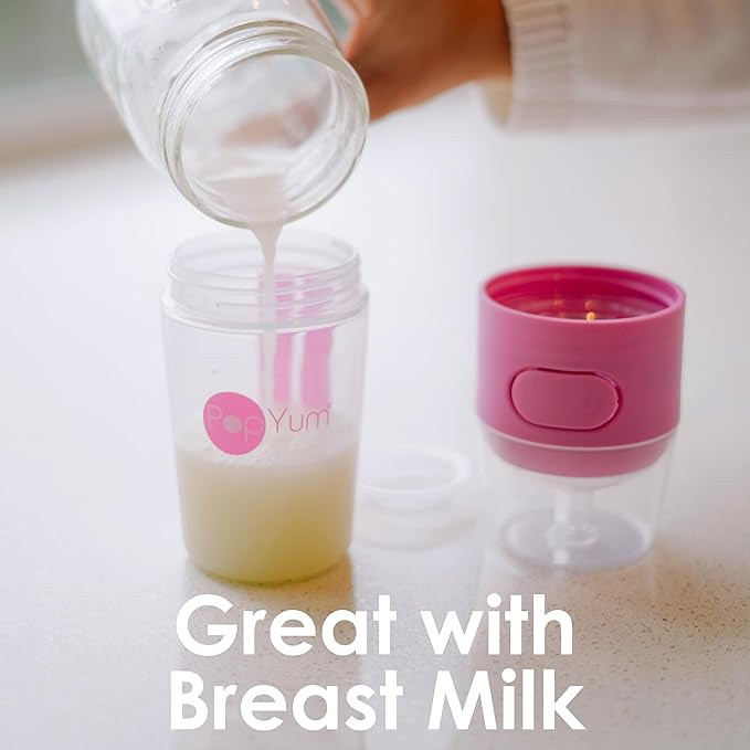 PopYum Pink Formula Making Baby Bottle Starter Set, 4-Pack, 2X 5oz Bottles with #1 Slow Flow Nipples + 2X 9oz Bottles with #2 Medium Flow Nipples, Mixing, Dispenser