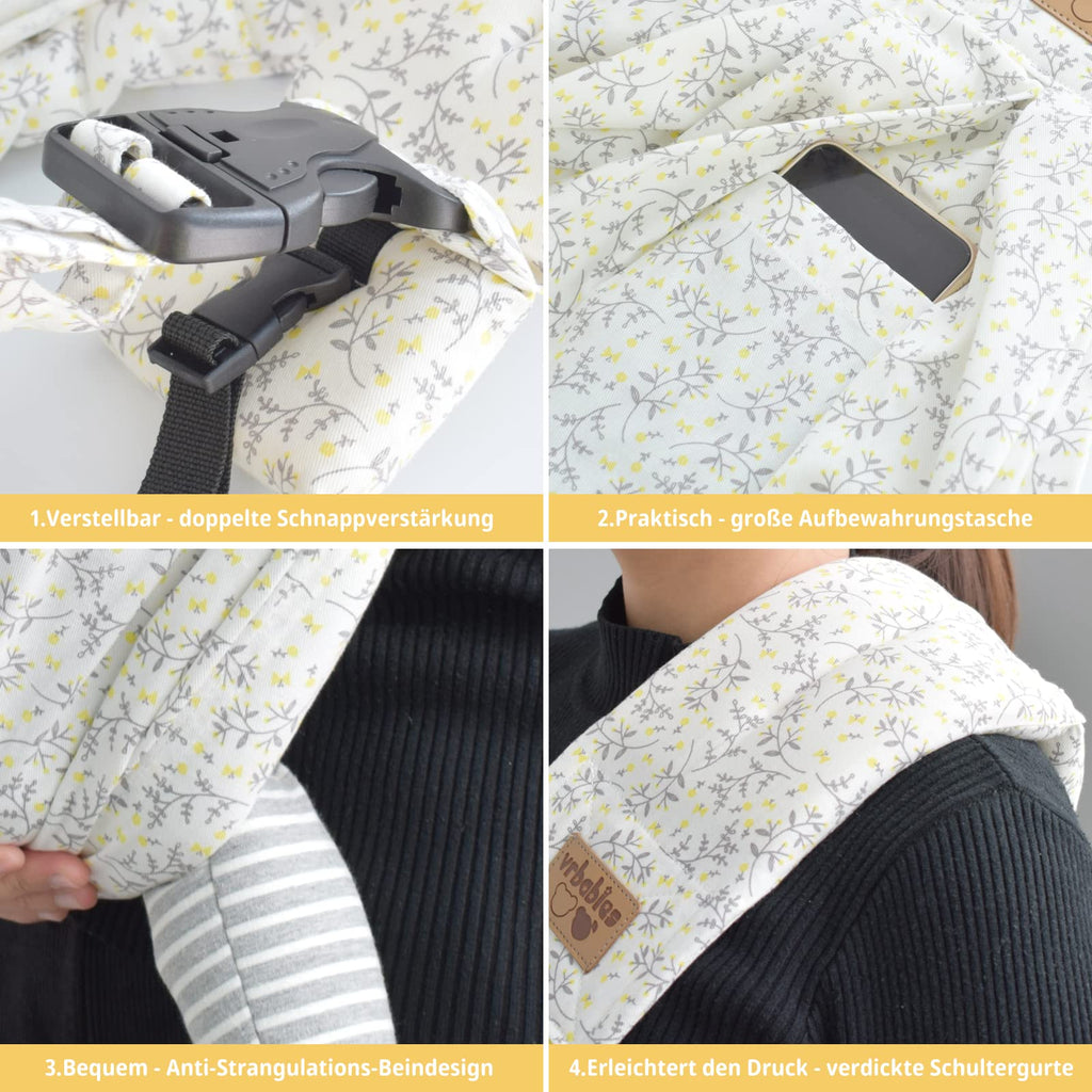 vrbabies Baby Sling Carrier Newborn, Adjustable Easy Wearing Baby Nursing Warp Sling, New Mom Dad Soft Cotton Baby Front Holder Carrier for Infant Toddler Life Travel Essential Gifts (Yellow Flower)