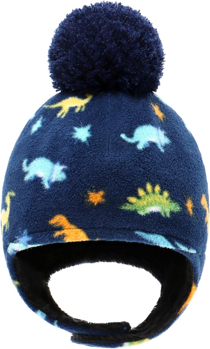 Baby Beanie Hat Pom Full Hood Hat Toddler Winter Hat Fleece Earflap Cap for 6M-4T Boys Girls Winter