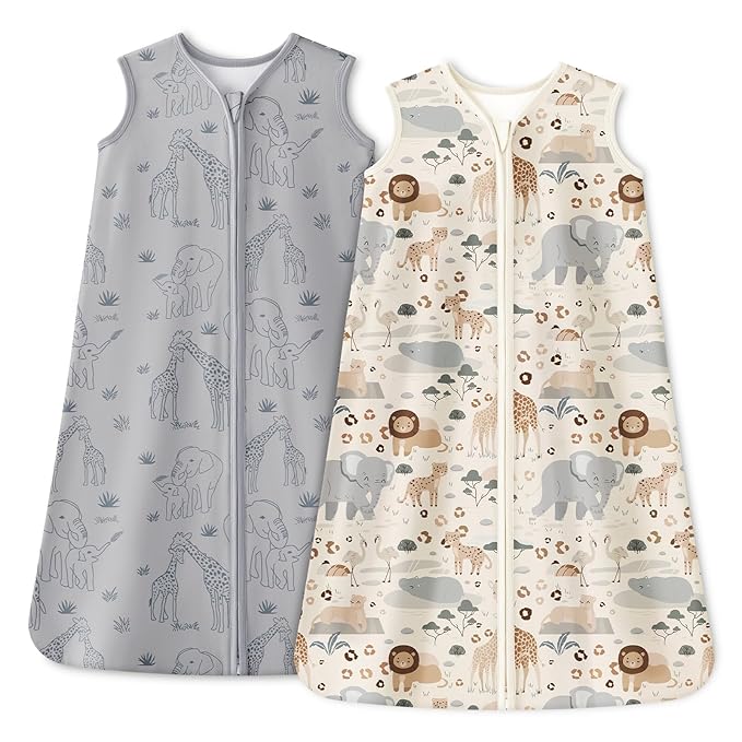 Baby Sleep Sack 18-24 Months 1.0 Tog Baby Wearable Blanket 100% Cotton Sleeping Sack with 2-Way Zipper for Toddler Infant Apricot & Gray Elephant