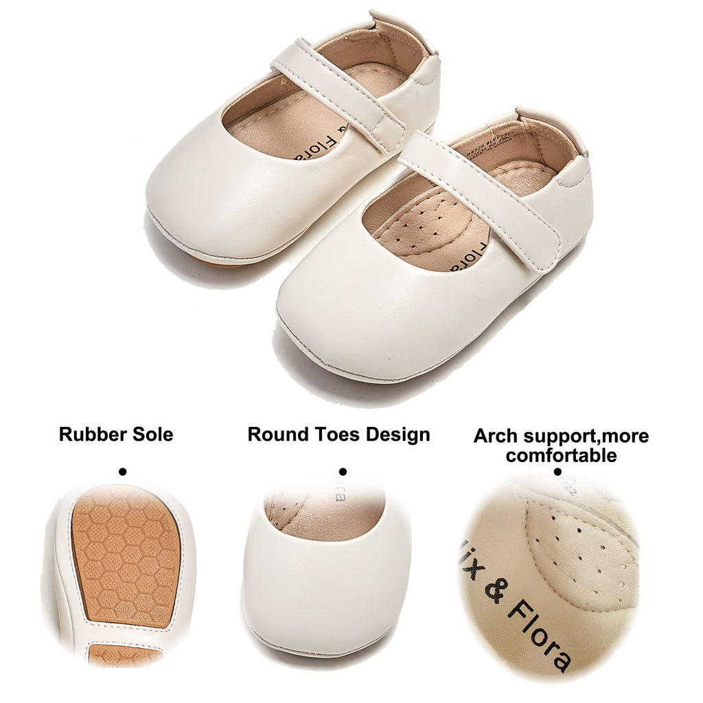 Felix & Flora Soft Sole Leather Baby Shoes - Infant Baby Walking Shoes Moccasinss Rubber Sole Crib Shoes(White,2.5-3 Years Toddler)