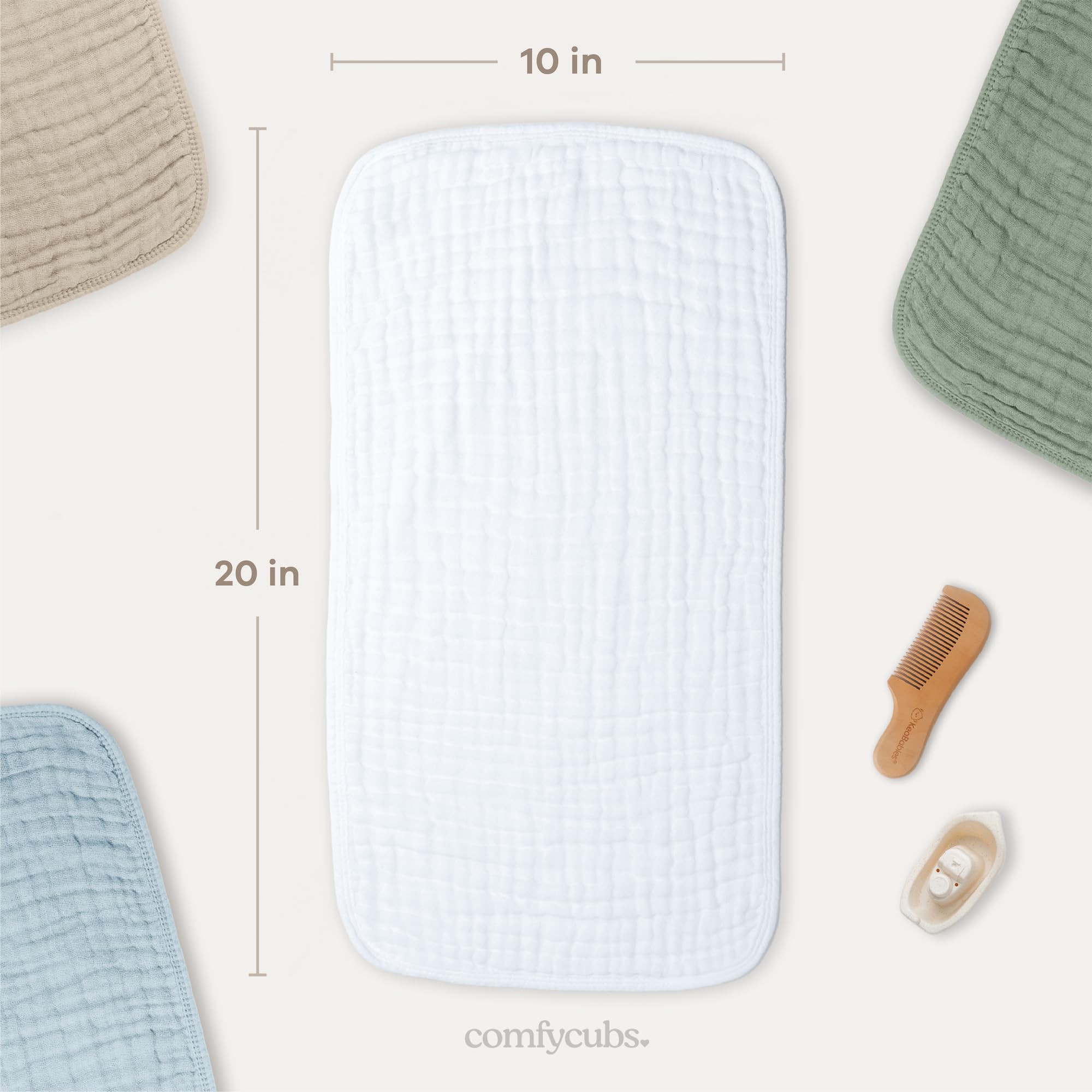 Comfy Cubs Muslin Burp Cloths 20x10" 10 Pack, Baby Burp Cloths - White