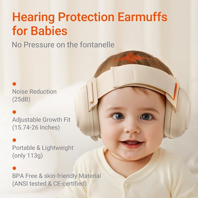 MAMAZING Baby Ear Protection for Infants and Toddlers (3 to 48 Months), 25dB Noise Cancelling Headphones for Travel, Airplanes, Concerts – CE & ANSI Certified Hearing Protection & Improves Sleep