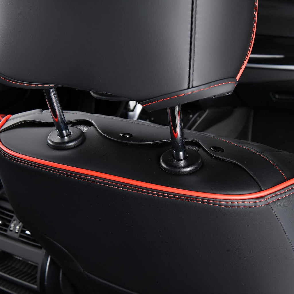 FLORICH Leather Seat Covers Full Set Car Seat Protectors 5 Seats Automotive Seat Covers Universal Fit for Most Cars Trucks SUV-Black&Red Line