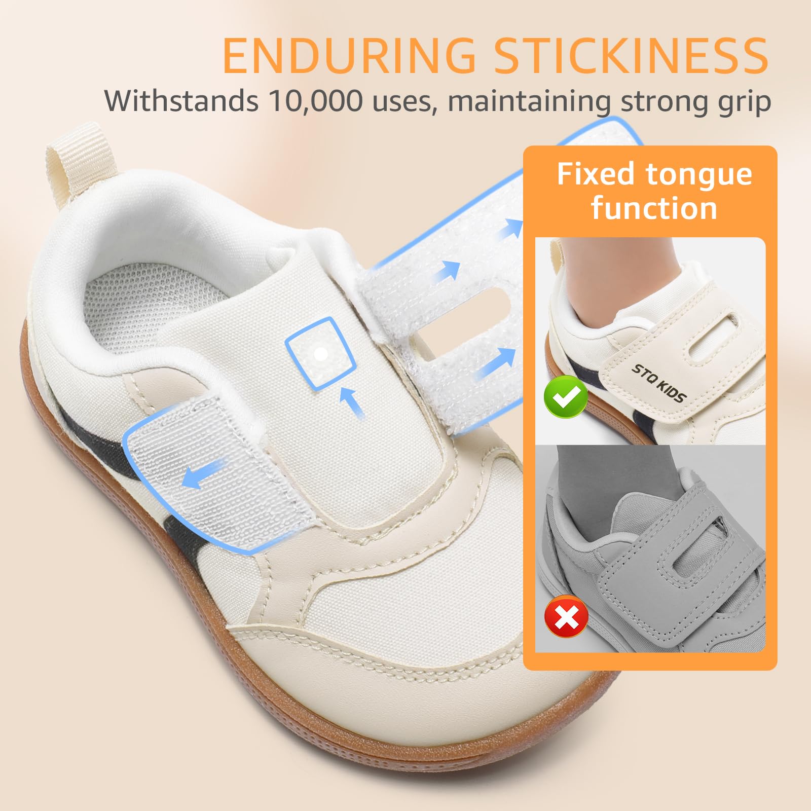Toddler Boys Shoes Wide Toe Box Barefoot Sneakers Beige White Size T9