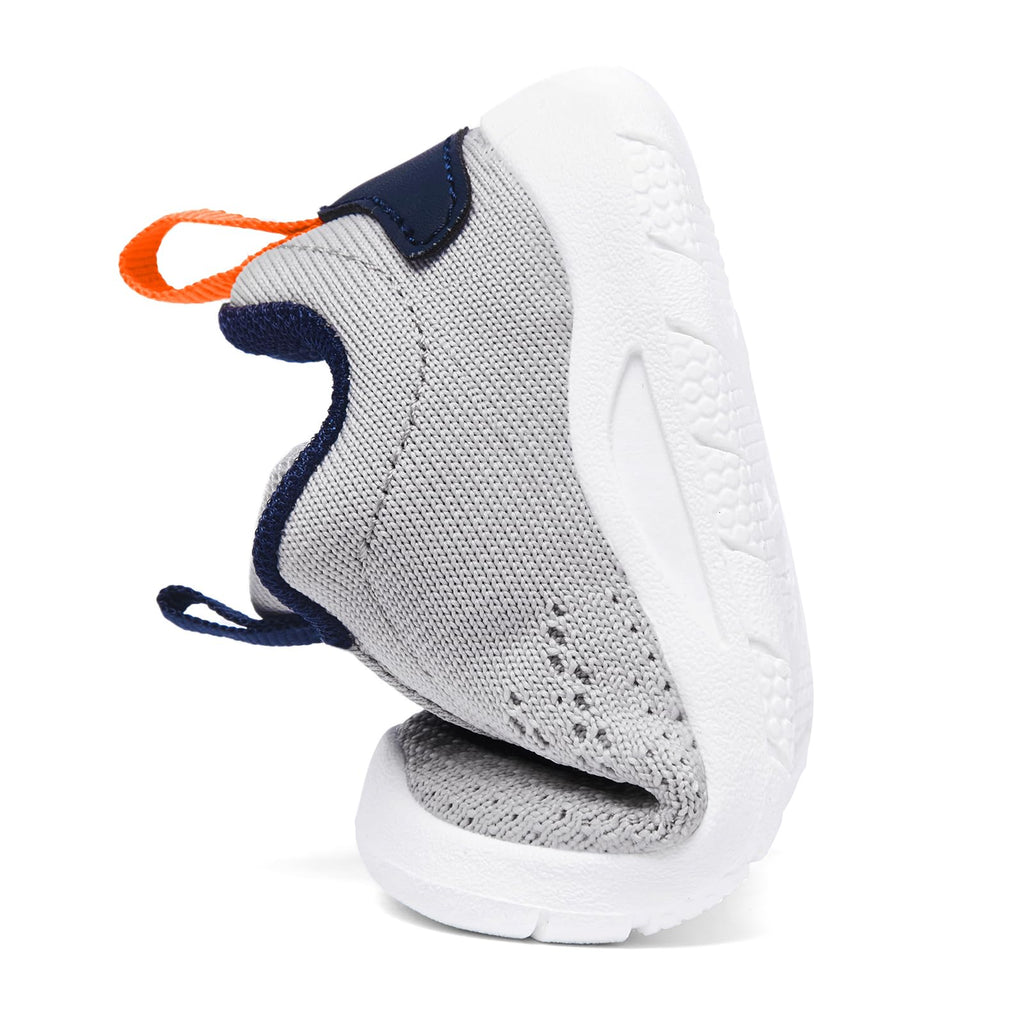 MORENDL Toddler Sneakers Baby Slip On Walking Shoes Non-Slip Breathable Boys & Girls Running Shoes Infant Tennis Shoes Grey Navy Size 8
