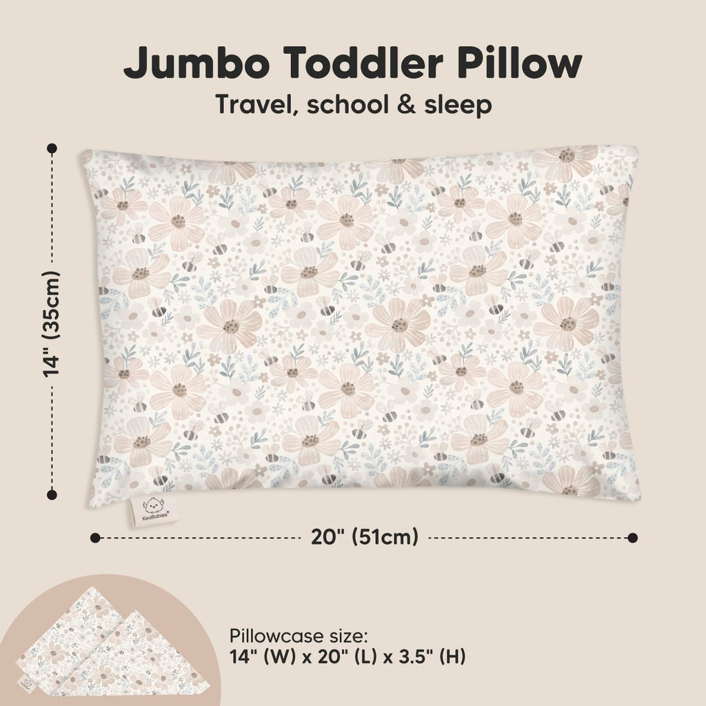 KeaBabies Organic Toddler Pillow with Pillowcase, Jumbo 14X20 (Flora Vale)
