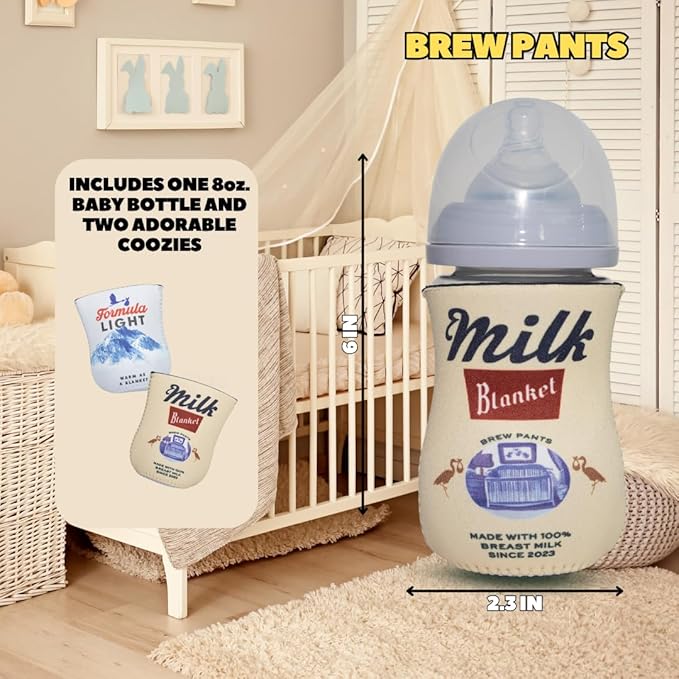American Beer Themed Coozies for Baby Bottles - Funny Gift for New Parents & Baby Showers - (2 Premium Designed Neoprene Coozies + BPA/Lead/Phthalate Free Bottle Included) (Design 3)