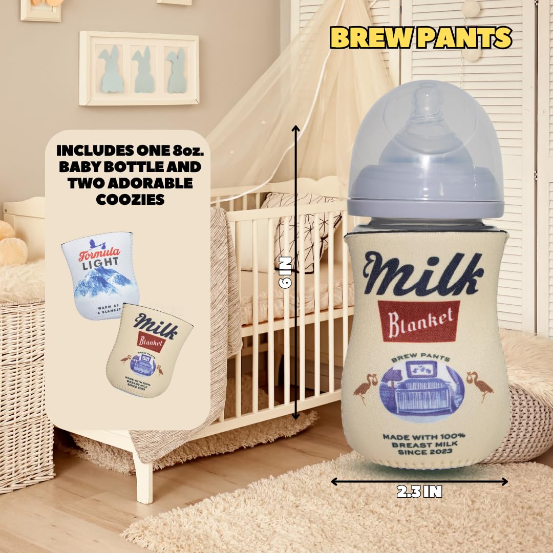 Brew Pants American Beer Themed Coozies for Baby Bottles - Funny Gift for New Parents & Baby Showers - (2 Premium Designed Neoprene Coozies + BPA/Lead/Phthalate Free Bottle Included) (Design 3)