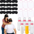 Leinuosen 24 Pcs Baby Shower Blindfold Feeding Game Set Include 6 Plastic Chug Bottles 6 Bib and 12 Eye Mask Blindfold Baby Feeding Bottle Chug Game for Adult Gender Reveal Party Supplies(Pink)