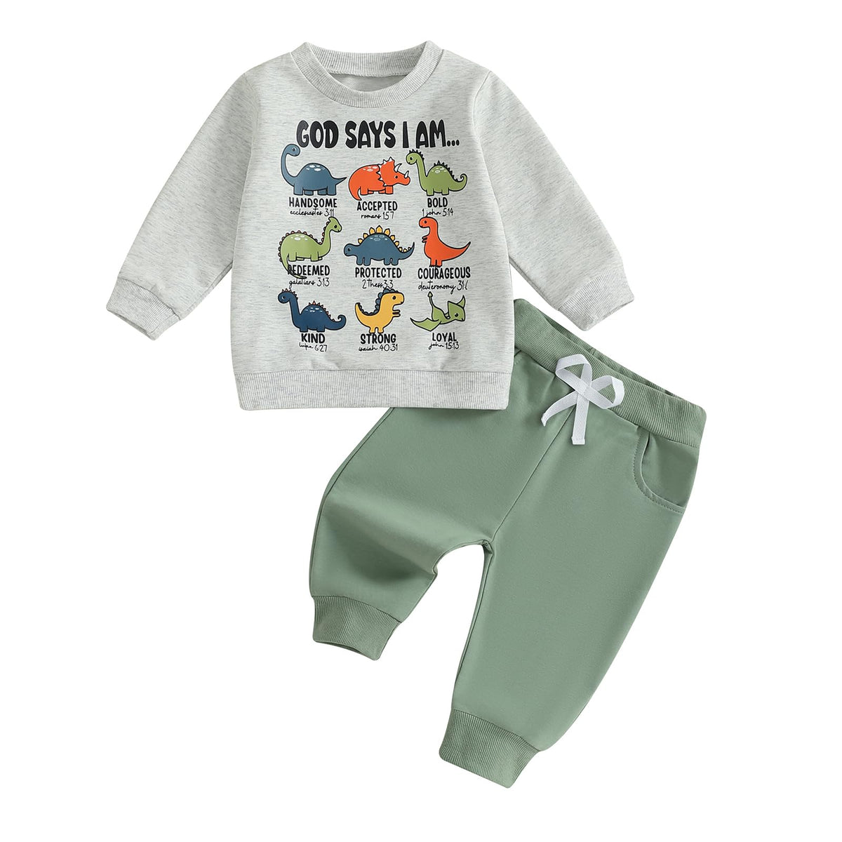 Nyapruwe Toddler Baby Boys Fall Winter Outfits Funny Print Top Pants Set (Green G-animals, 2-3T)