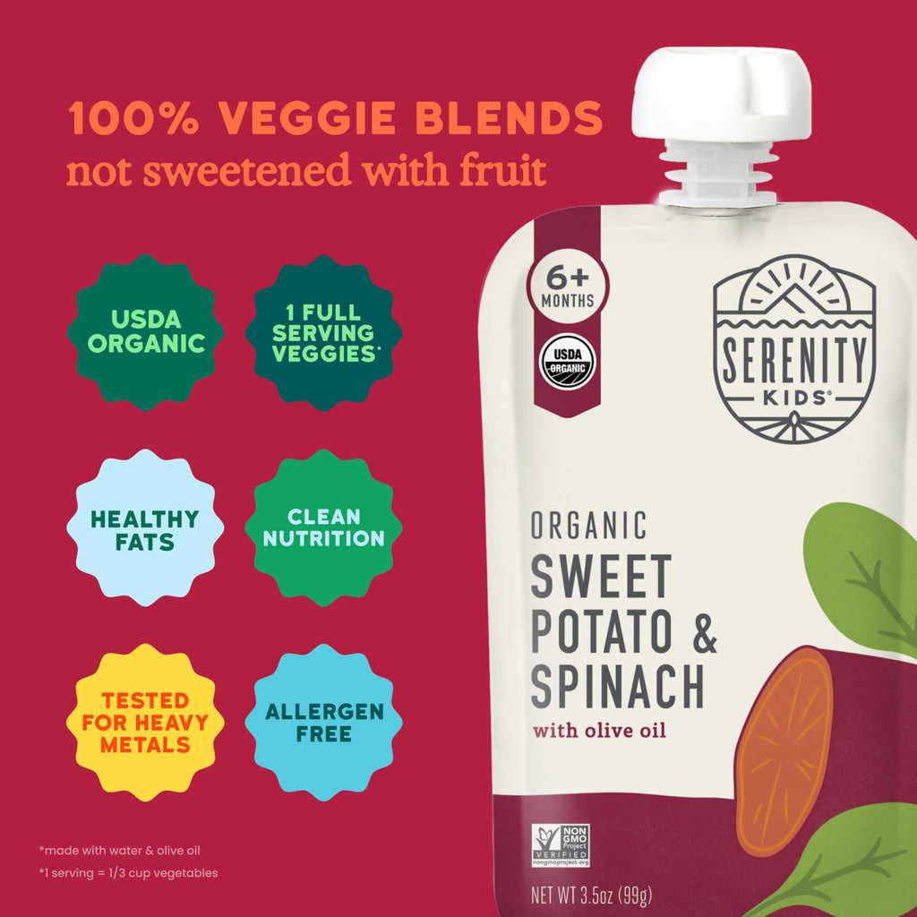 Serenity Kids Organic Baby Food Pouches, No Added Sugar, 3.5 Oz, 6 Pack