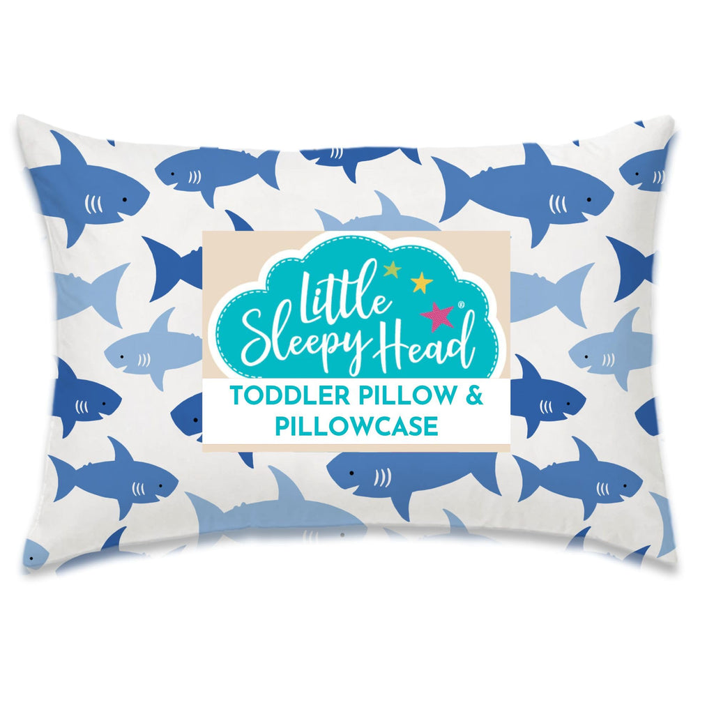 Little Sleepy Head Toddler Pillow with Cotton Pillowcase – 13x18 Kids Pillow for Ages 2–5 – Soft Hypoallergenic Toddler Bed Pillow for Travel, Daycare & Preschool - (Fintastic Friends)