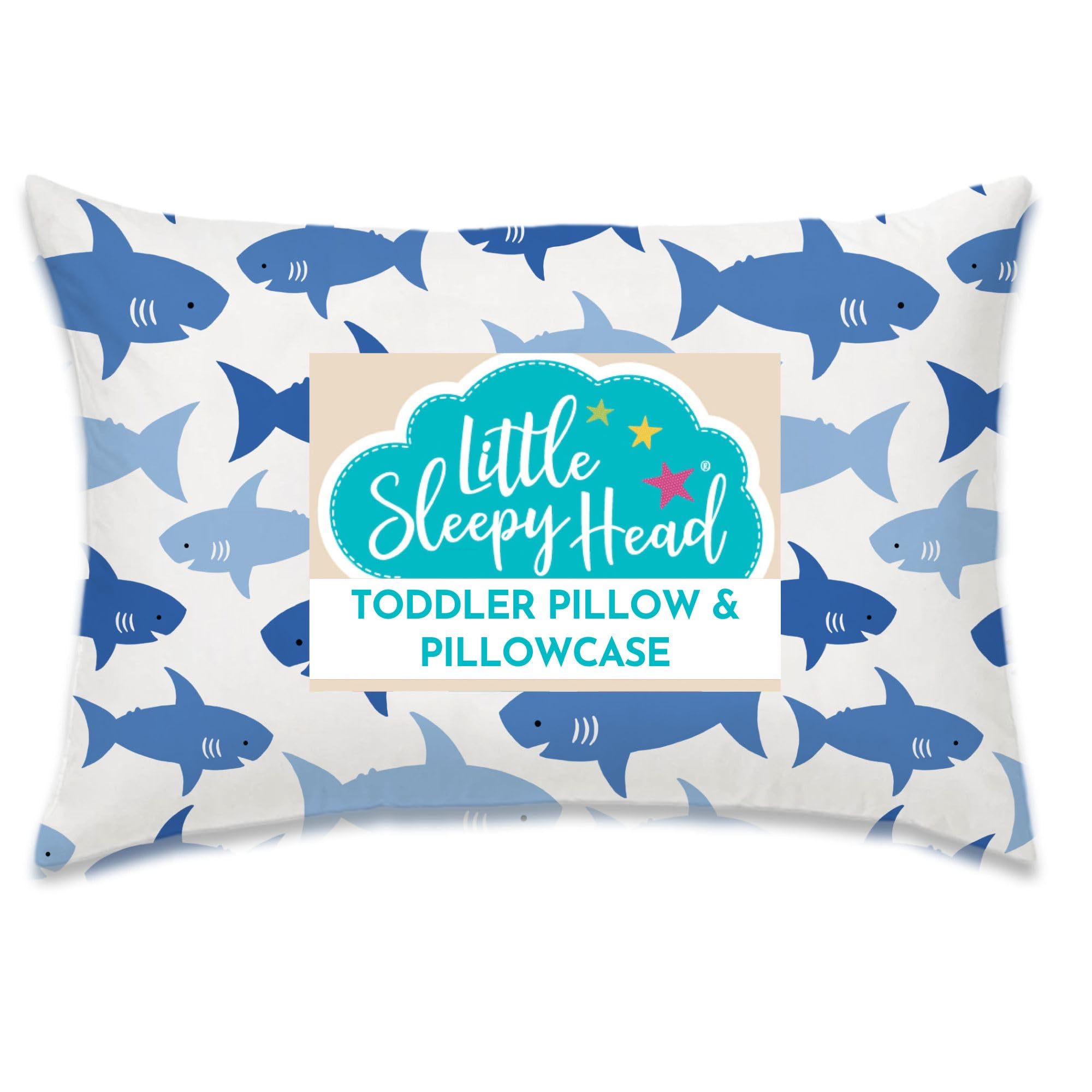 Little Sleepy Head Toddler Pillow with Cotton Pillowcase – 13x18 Kids Pillow for Ages 2–5 – Soft Hypoallergenic Toddler Bed Pillow for Travel, Daycare & Preschool - (Fintastic Friends)