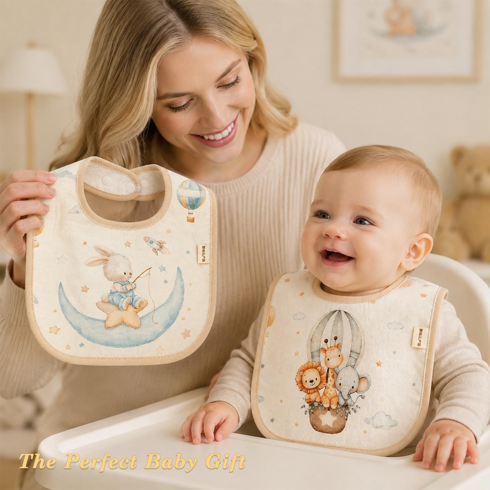 Baby Bibs for Girls Boys Muslin Organic Cotton Drooling Teething Bibs