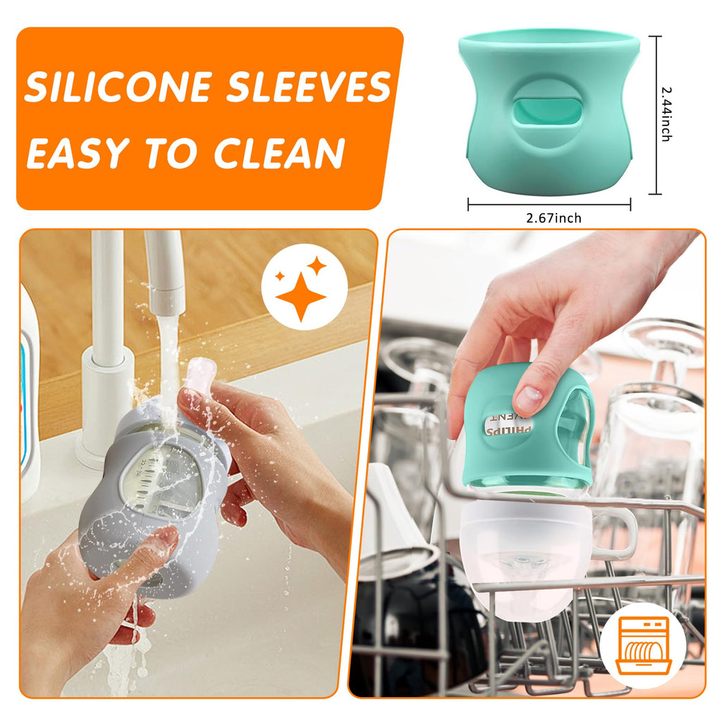Silicone Sleeves for Avent Glass Natural Baby Bottle,6 Pack Bottles Shatter Proof Bottle Covers,Anti Flow Holder Compatible Baby Bottle 4 oz & 8 oz,BPA Free(Grey+Blue+Green)