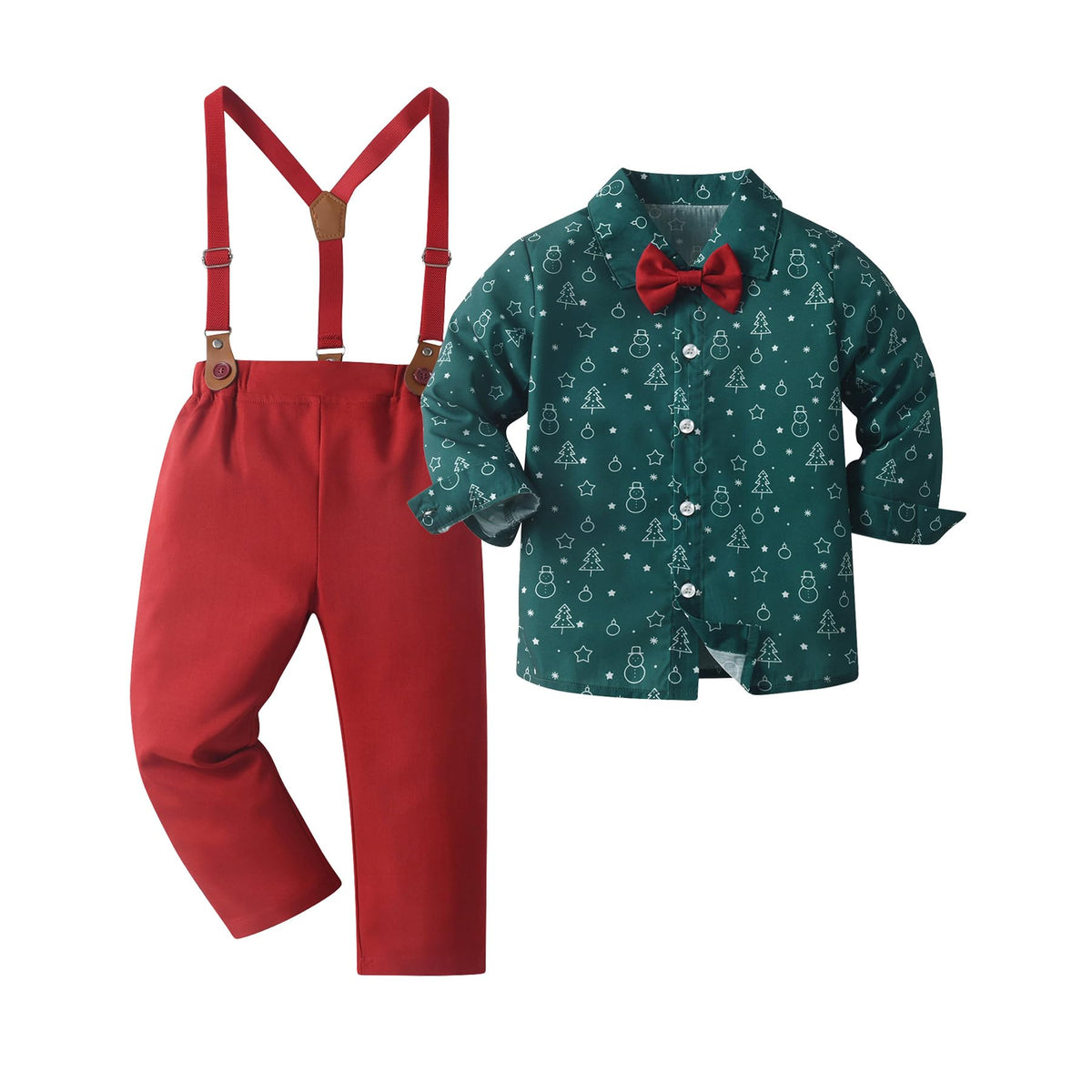 Boarnseorl Baby Boys Pants Sets, Infant Long Sleeve Shirt + Pants + Bow Tie + Suspenders Outfits Clothing,18-24M