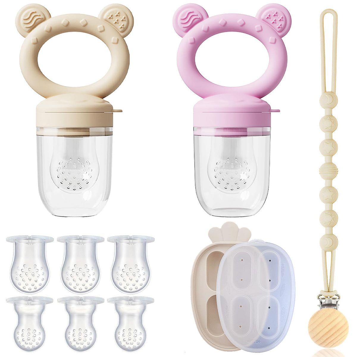 4-Pack Anti-Drop Baby Fruit Feeder Set with Mini Freezer Tray for Teething