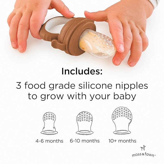 Moss and Fawn Forage Feeder - Soothing Silicone Frozen Breast Milk Popsicle & Baby Food Teething Toy, Pacifier, Fruit Feeder, & Teether - BPA, PVC & Phthalate-Free - Foliage