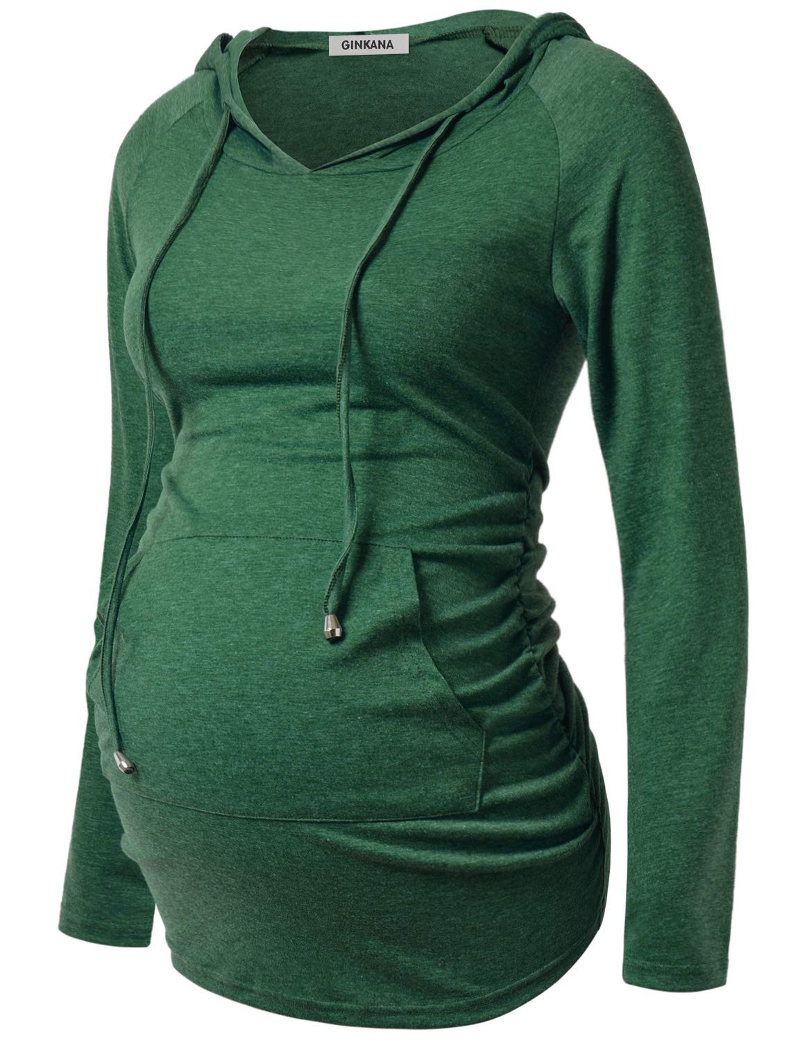 GINKANA Women's Maternity Shirts Long Sleeves Hoodie Sweatshirt Tops Casual Clothes,Green,Large