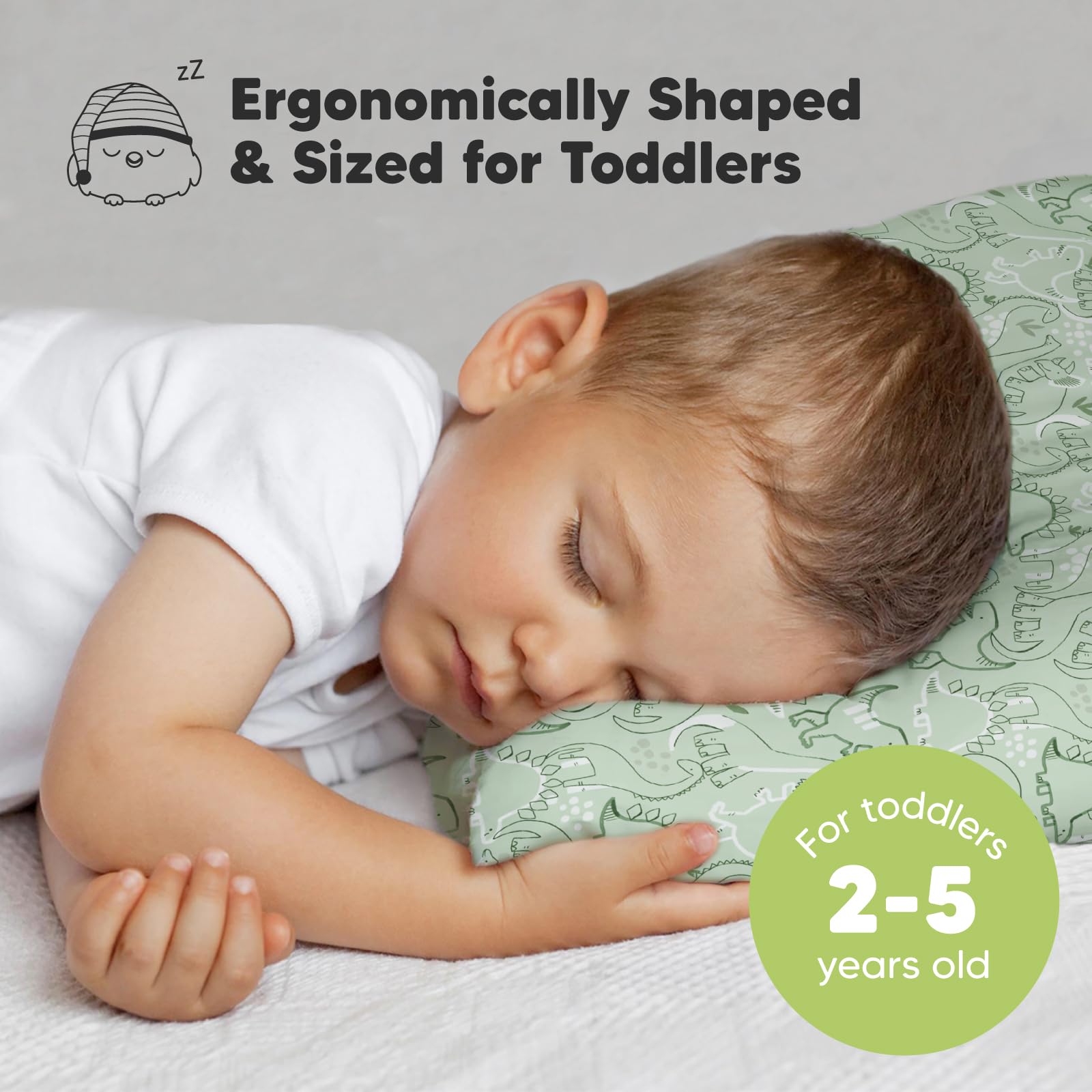 Toddler Pillow with Pillowcase, 13x18 My Little Dreamy Pillow (DinoDood)