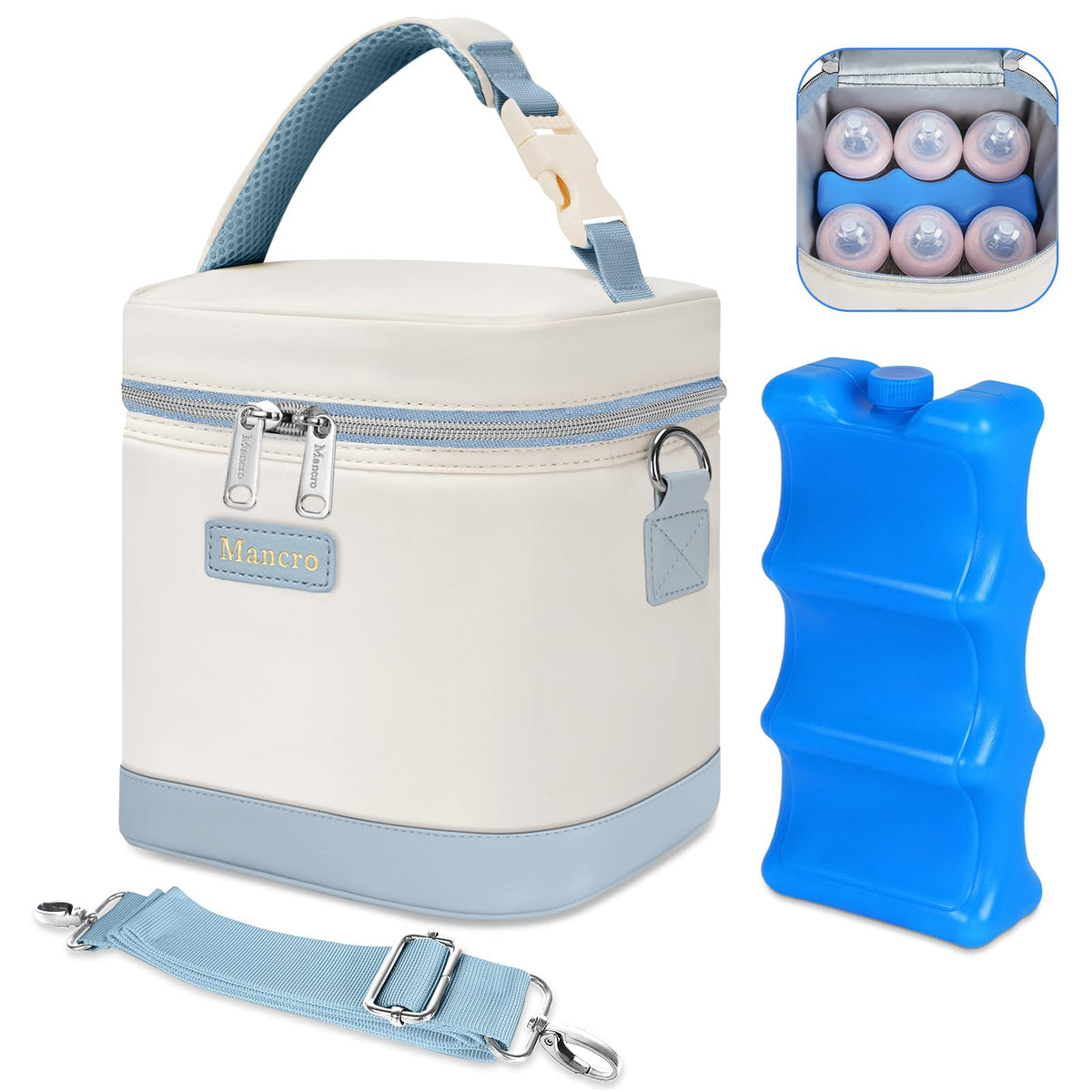 Mancro Breastmilk Cooler Bag with Ice Pack Fits 6 Baby Bottles Up to 9 Oz