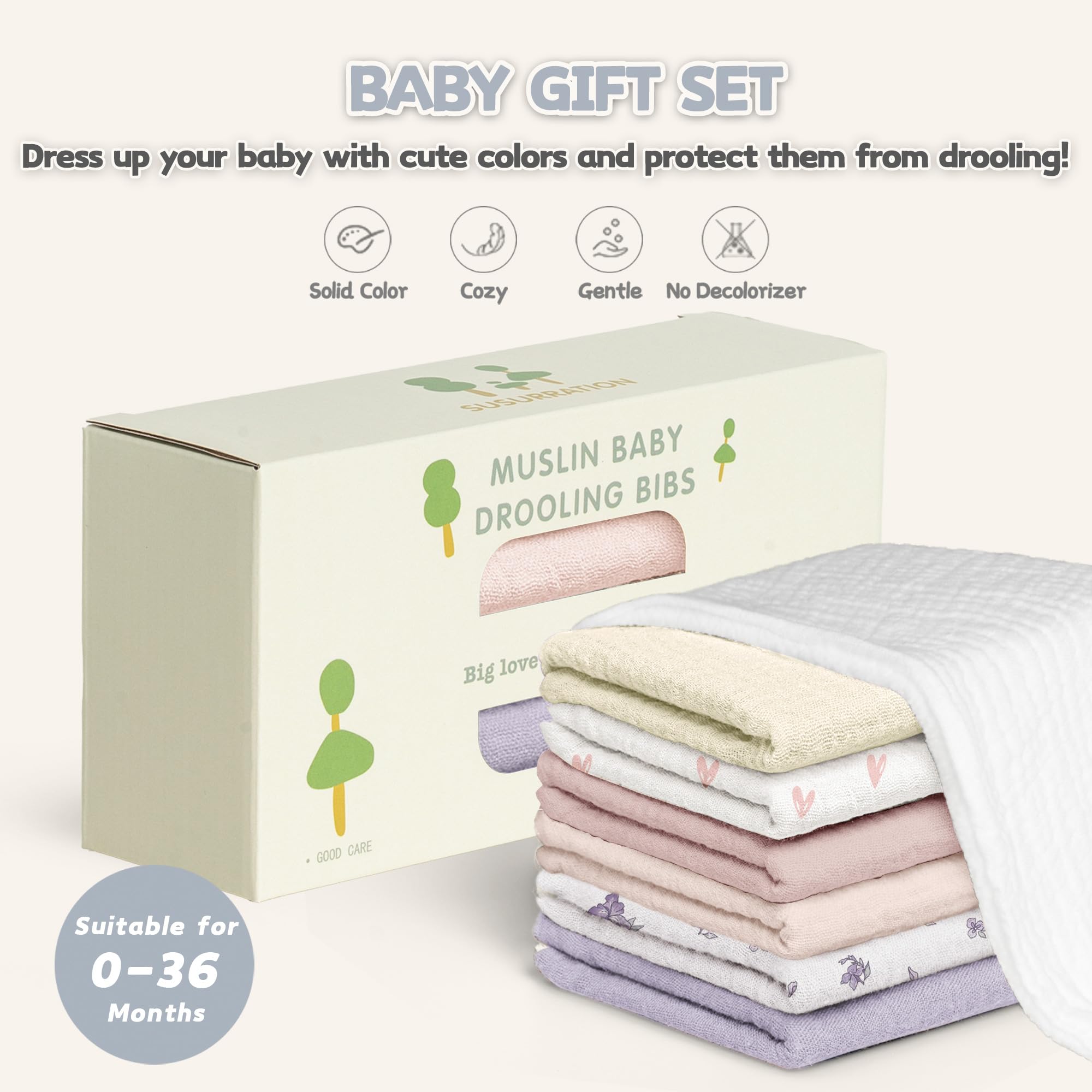 Susurration Muslin Baby Drool Bibs 6Pack Soft Triangular Adjustable Baby Bandana Bibs for Unisex Girls & Boys (Spring Garden)