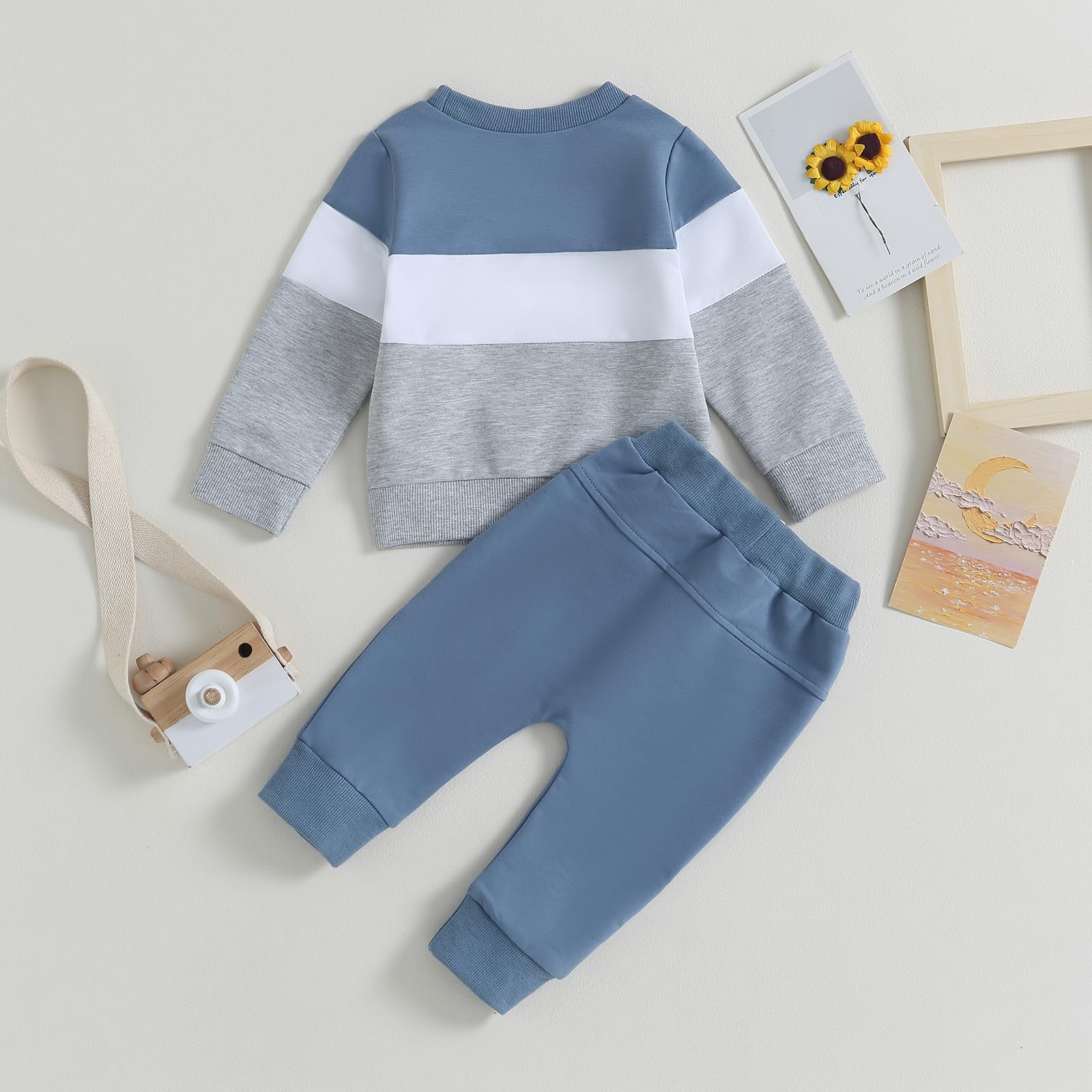 Kupretty Toddler Baby Boy Color Block Sweatshirt Pants Set