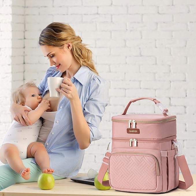 Insulated Breastmilk Cooler Bag with Ice Pack - Holds 6x9oz Bottles, Leakproof Double Layer, Bottle Cooler Bag with Adjustable Strap for Nursing Moms, Daycare & Travel