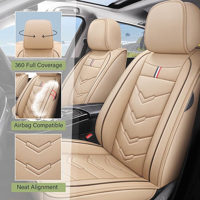 Leather Car Seat Covers Fit for LR Range Rover Sport 2023-2025, 5 Seater Waterproof and Wear-Resistant Seat Cover Interior Accessories(Full Set,Beige)