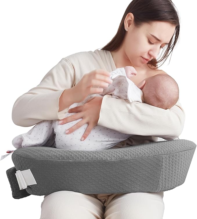 QSTEHEML Nursing Pillow for Breastfeeding - Adjustable Breastfeeding Pillows for Women with More Support & Removable Cover, Baby Feeding Pillow for Newborn Moms and Baby Essentials,Grey