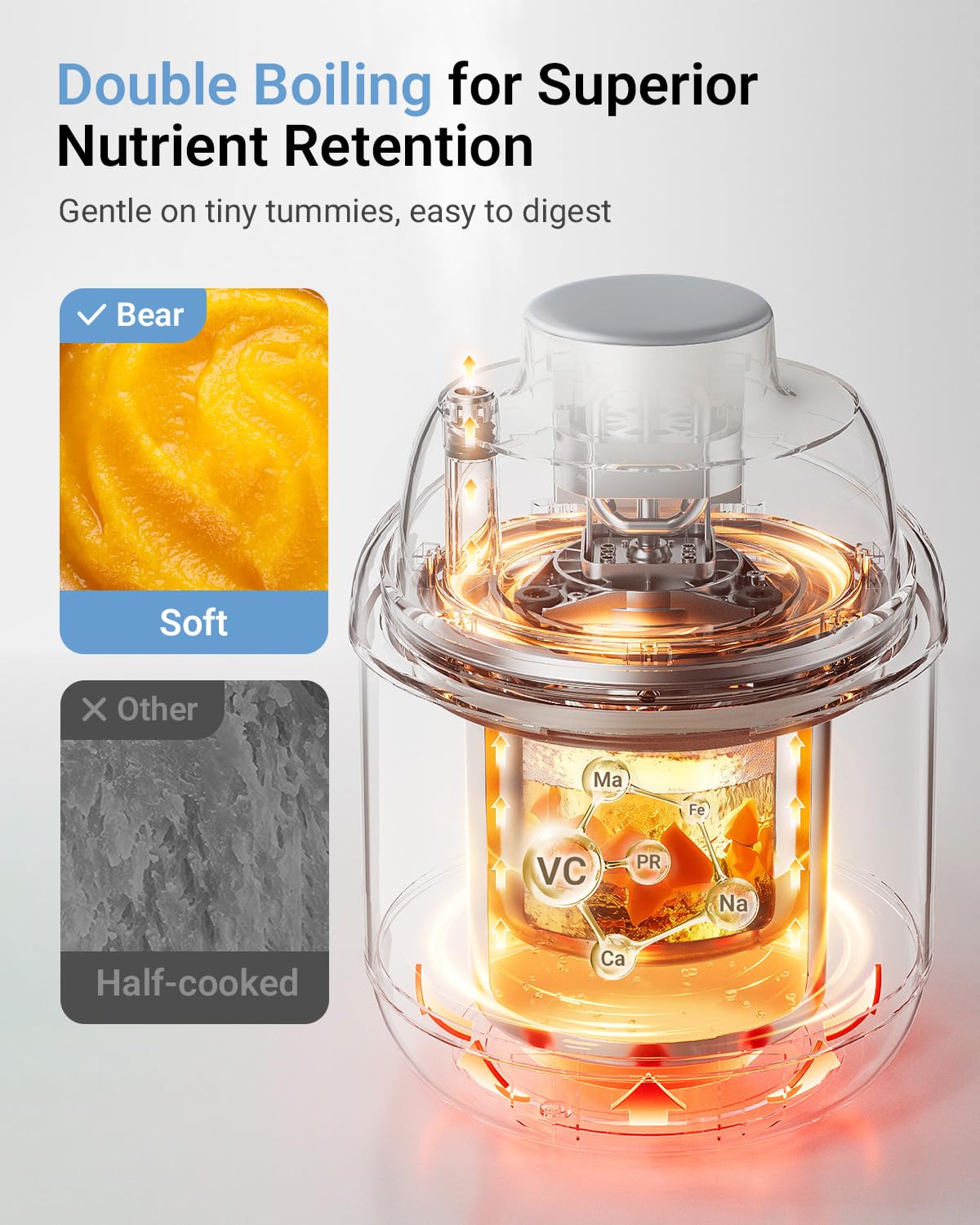 Bear Stainless Steel Baby Food Maker Processor, NutriEase 3-Stage Texture