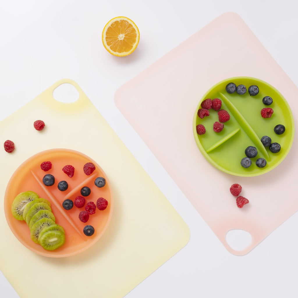 Olababy Fold N Go Silicone Placemat w Travel Case | Dishwasher Safe, BPA Free, Non-Slip, Waterproof | Mini Dining Mat for Infants, Babies, Toddlers and Kids (1, Lilac)